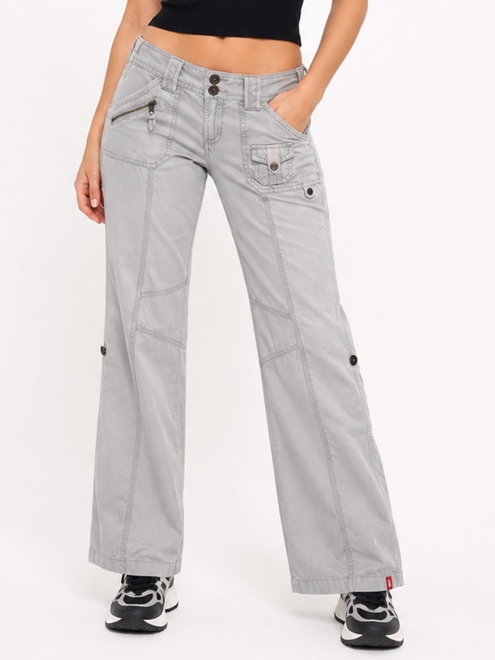 Vintage Y2K EDC by Esprit Convertible Cargo Flare Pants low Rise Flare Grey Sz 8